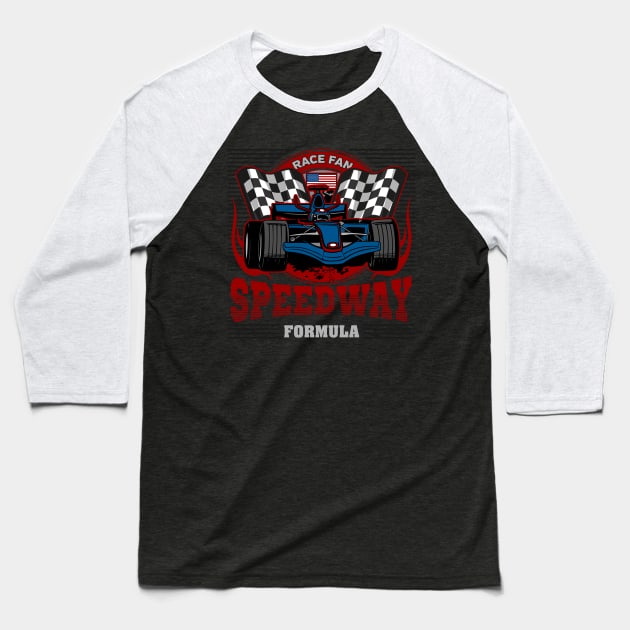 Formula Racing USA Race Fan Speedway Baseball T-Shirt by RadStar